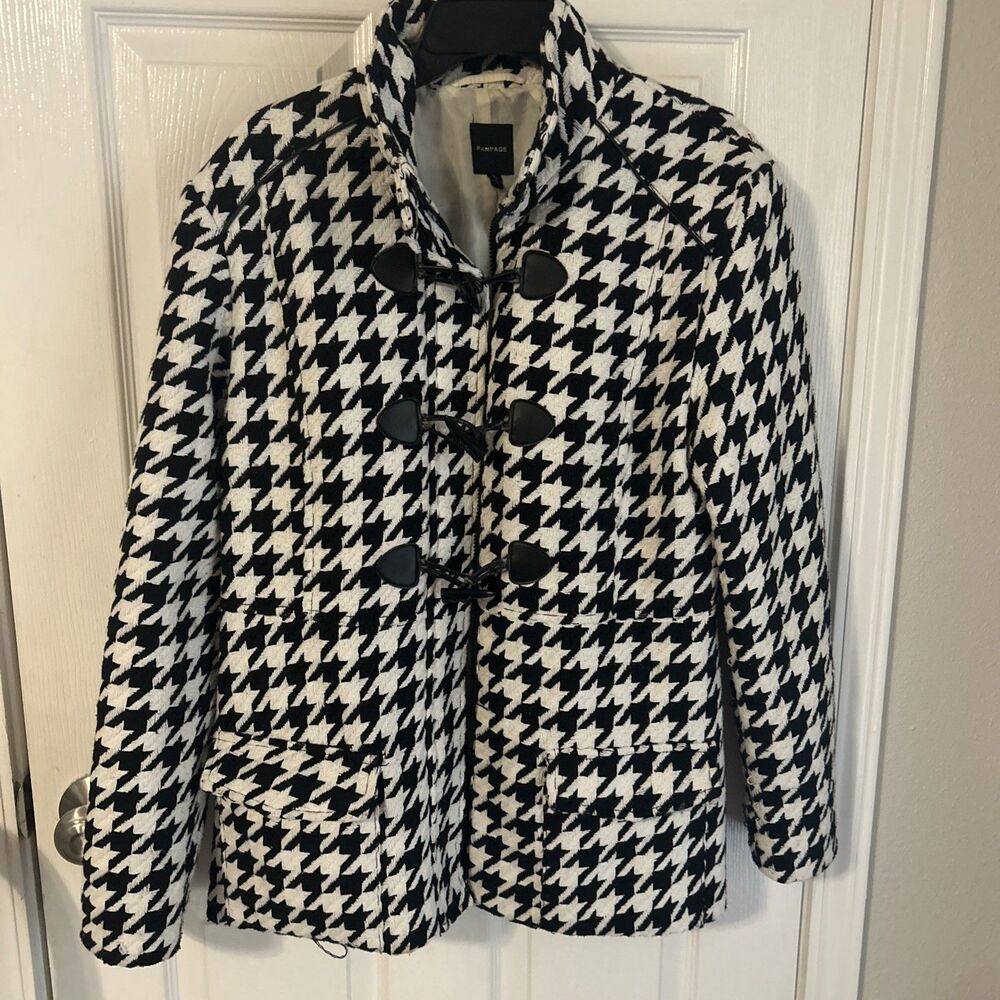 Rampage Houndstooth Toggle Button Peacoat Jacket Size XL  Black and White